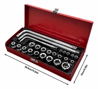 Peaktop 26 Pcs Set Soket Torx Bintang E Gagang L 1/2'' 3/8'' 1/4'' Drive E4 hingga E24 Kit Kotak Penyimpanan Logam