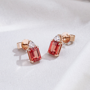 Pendientes de oro amarillo de 14 quilates con diamantes trillón y rubíes para mujer, Messi Jewelry MSE-841 - Product Image 1