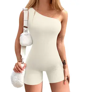 Neue sexy nahtlose Nylon eine Schulter ab-die-Schulter Sport eng laufen fitness Yoga-Weste kurze Hosen jumpsuits