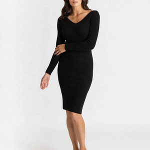 Fabricants de tricots personnalisés automne hiver noir élégant décontracté robes en <span class=keywords><strong>cachemire</strong></span> femmes Sexy <span class=keywords><strong>pull</strong></span> de rue tricot robes pour femmes - Product Image 2