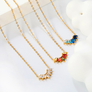 Collar de Zirconia Estilo Europeo para Mujer, Geométrico, con Cristales de Colores en Engaste de Bisel, para Uso Diario, Joyería de Acero Inoxidable - Product Image 3