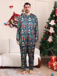 Pijamas navideños con capucha a juego para la familia, mono de manga larga con estampado a cuadros navideños para adultos - Product Image 4