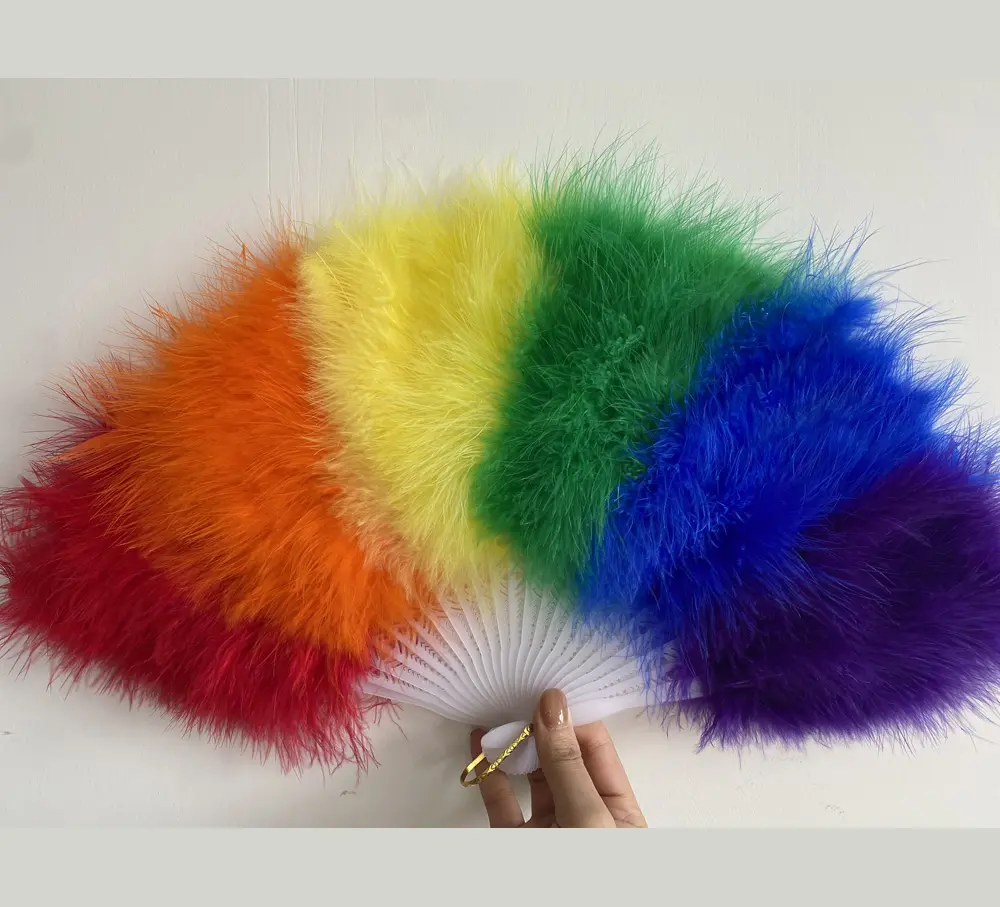 Party Feathers Decorative Decorative Customized Multi-color Dancing Artificial Craft Ostrich Feather Rainbow Party Swan Fans To Make Chinese Fan Large