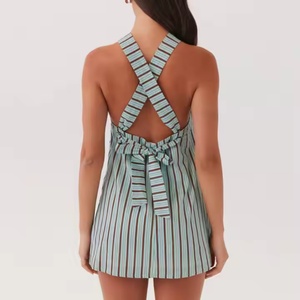 Robe Courte en Lin Rayée Chic et Élégante pour Femme, Col Halter Sans Manches, Décontractée et Modeste, Personnalisable (OEM) - Product Image 6