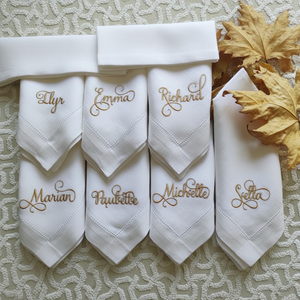 Serviette à thé à point creux blanc linge de Table à manger fin personnalisé serviettes à dîner en lin monogrammé pour mariage brodé à la main - Product Image 1