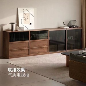 Zeyang Black Walnut <b>Wood</b> Storage Cabinet <b>Solid</b> <b>Wood</b> <b>Bookcase</b> Modern Minimalist Floor Standing Modular Cabinet For Study - Product Image 1