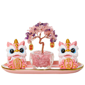 Happy Lion <b>Crystal</b> Money <b>Tree</b> Resin Decoration Chinese New Year Gift Home Office Ornament - Product Image 5