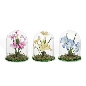 Adornos florales de alta calidad, regalo de cumpleaños, campana de cristal con luz Led con Base de madera para decoración del hogar