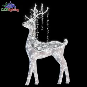 Outdoor large size White Lighted LED Christmas Santa Claus Sleigh Reindeer Light