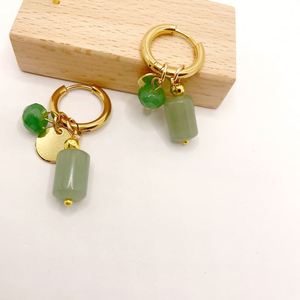 Boucles d'oreilles pendantes en acier inoxydable plaqué or 18 carats à la mode pour femmes avec breloques turquoise naturelle - Product Image 3