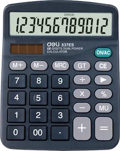 Deli 837ES 12 digits portable calculator solar & AAA battery dual power office commercial desk calculatorHigh quality