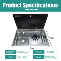 Ensemble évier et plaque de cuisson JDA en acier inoxydable pour camping-car, caravane, bateau, yacht avec couvercle en verre trempé et certification CE