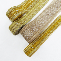 En gros, garniture de dentelle à bordure or et argent pailleté, tissée, pour vêtements ethniques, avec sangle tressée et ruban en fil métallique
