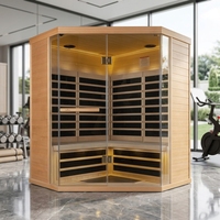 Sauna sec infrarouge moderne en bois massif de cèdre rouge/cèdre d'Hemlock pour 3-4 personnes, avec panneau de commande informatisé et prise de toit.