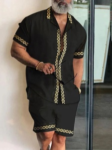 Nuevos conjuntos de <span class=keywords><strong>hombre</strong></span> estampado Patchwork solapa manga corta <span class=keywords><strong>Camisa</strong></span> Casual playa pantalones cortos verano hombres Streetwear vacaciones trajes hawaianos - Product Image 2
