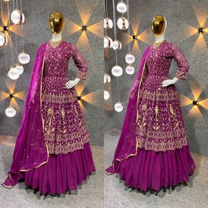 ชุดเสื้อและกางเกงปาลาซโซสไตล์อินเดีย-ปากีสถาน คุณภาพสูง พร้อมสวมใส่ พร้อมผ้าคลุมไหล่ ปักลายอย่างดี ราคาคุ้มค่า - Product Image 4