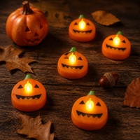 Lampu Teh LED Tanpa Api Berbentuk Labu Oranye untuk Dekorasi Halloween, Pesta Rumah, dan Liburan
