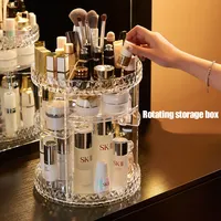 Kotak Penyimpanan Makeup, Organizer Makeup Rotasi 360 Derajat, Pemegang Kuas Bening, Kotak Penyimpanan Kosmetik Akrilik Rias