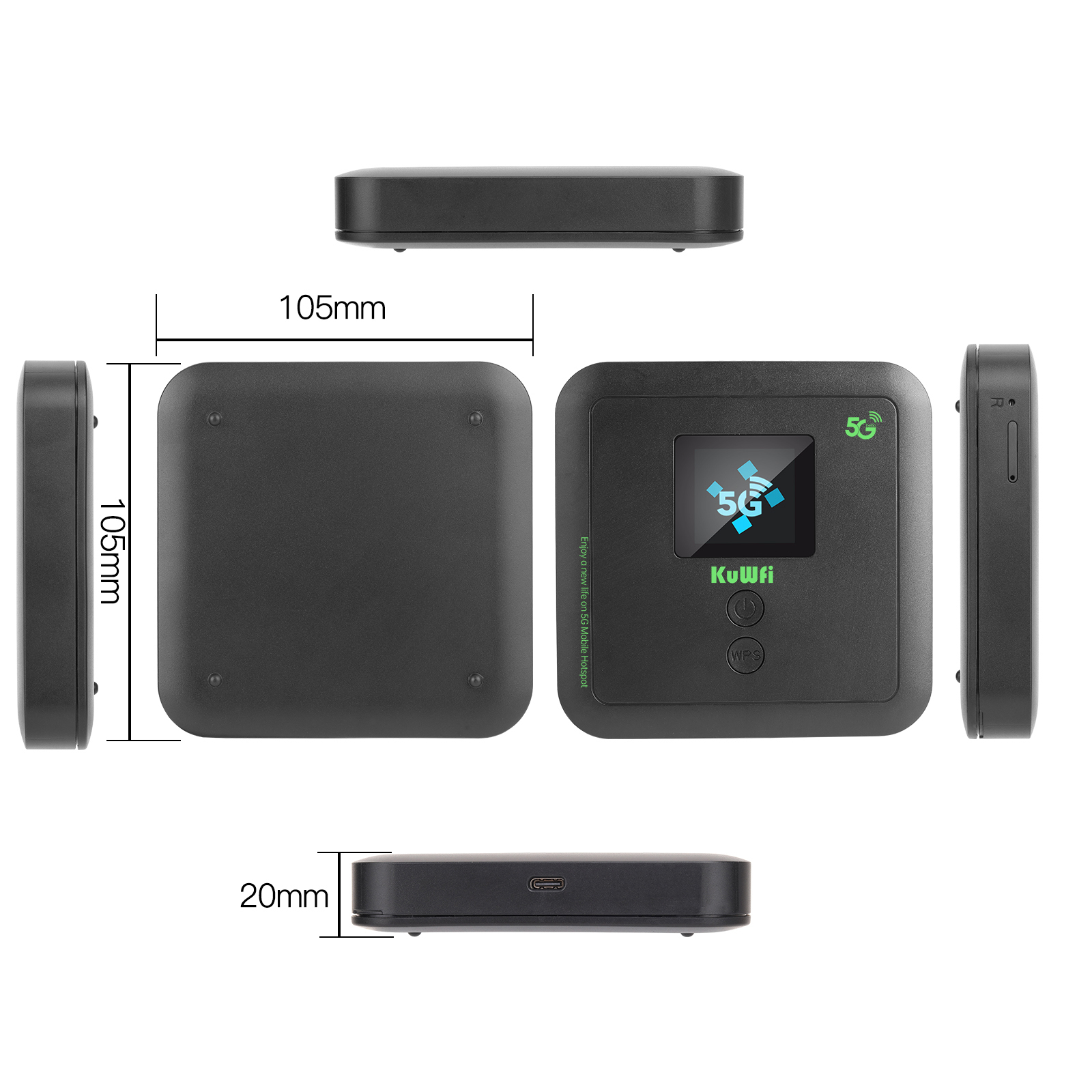 ZTE MU5120 - 5G MiFi Router - WiFi 6 - 10.000 mAh Powerbank - 2.4 Touchscreen - Tot 64