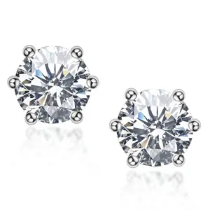 R.Gem. Classical 6 Women Fine Jewelry 0.5CT 1CT VVS 925 Silver Round Brilliant Diamond Gemstone Moissanite Earrings For Gift