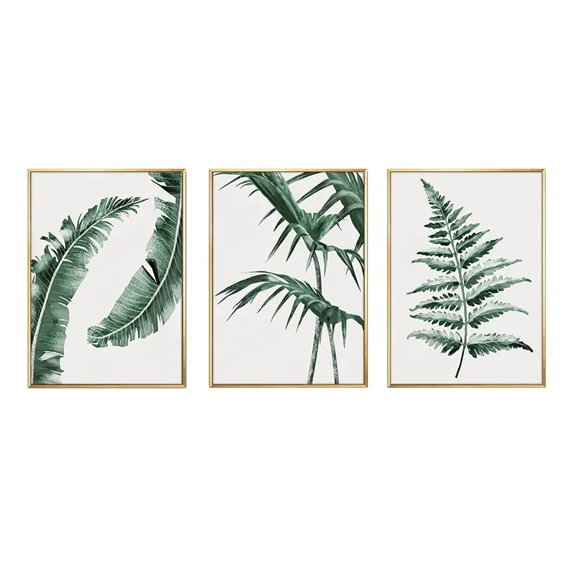 Tropical Green Plant Palm Tree Leaves canvas painting with Solid Wood Frame