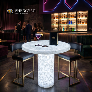Illuminated Furniture <strong>Small</strong> Round <strong>White</strong> Crystal Quartz Translucent Stone Coffee <strong>Table</strong> for Bistro Boutique Cafe - Product Image 4