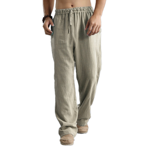 Men's Brown Cotton Sweatpants Drawstring Elastic Waist <b>Wide</b> <b>Leg</b> Loose Casual <b>Trousers</b> with Side Pockets - Product Image 1