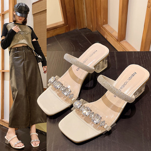Wholesale Designer Evening Party Pumps Ladies High Heeled Sandals <strong>Open</strong> <strong>Toe</strong> <strong>Silver</strong> Gold Block Crystal <strong>Heels</strong> Bridal Shoes Stock - Product Image 4