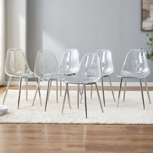 Ensemble de 6 chaises de salle à manger modernes écologiques en plastique, sièges transparents, pieds en métal, chaises de salle à manger convertibles Oehome UP-PD11 - Product Image 3