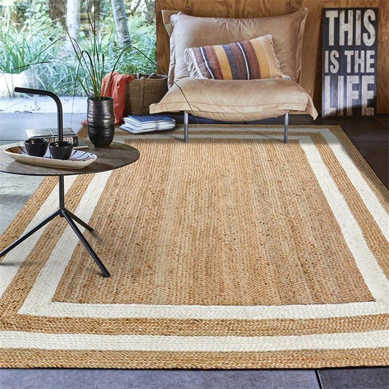 Großer Jute Teppich 160x200, für Wohnzimmer, rutschfest & waschbar