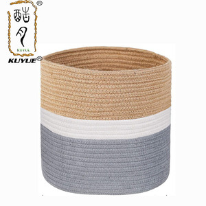 KUYUE Panier de rangement portable tissé Pot de fleurs pliable pour plantes Sac Opp pliable Décoration de la maison Corde en coton et <span class=keywords><strong>tissu</strong></span> de panier en jute - Product Image 1