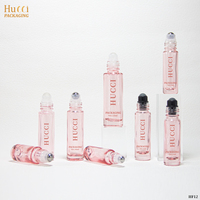Flacon de parfum en verre rose personnalisé de 5 ml, 10 ml, 15 ml, emballage de flacon de parfum de voyage, flacon d'huile de parfum à bille avec bille roulante