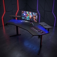 Café Internet moderne table de jeu noire incurvée coin bureau avec led grand bureau de jeu réglable table d'ordinateur