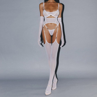 Set Lingerie Wanita Seksi Sensual 5PC Bahan Mesh Transparan Pakaian Dalam Etis Wanita Pakaian Klub untuk Penari Wanita Call of Night