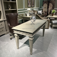 Meja Kerja Set Kantor Rumah Ramah Lingkungan dari Kayu Solid Ukiran Vintage Amerika dengan Laci yang Dapat Disesuaikan, Kabinet, dan Finishing Distressed