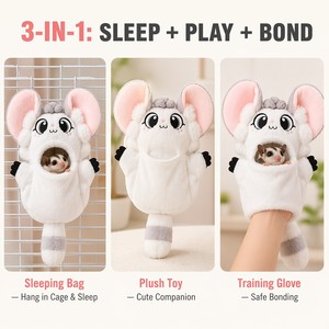 Sac de couchage suspendu en fausse fourrure de lapin, type marionnette à main, et nid-caverne en peluche pour petaugeur, 2-en-1, pochette de réconfort, lit-cage chaud, doux et confortable - Product Image 2