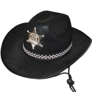 Adulto floccato feltro nero donne uomini bambini sceriffo cappello da Cowboy MH-0063 - Product Image 1