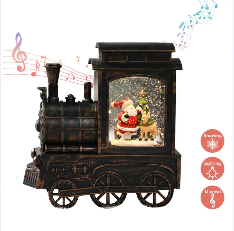 Music Lighted Train Snow Globe Lantern Water Snowing Glittering Battery Operated Christmas Santa Claus Musical Light