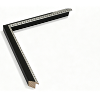 Moulure de cadre photo en bois de pin importé 24 mm noire avec profil en corde argentée pour décoration murale de galerie d'art