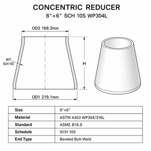 Reductor Concéntrico de Acero al Carbono WPL6 para Baja Temperatura, Soldadura a Tope, Criogénico, -46°C, Servicio LNG, ASME B16.9, ASTM A420, <span class=keywords><strong>EN</strong></span> <span class=keywords><strong>10204</strong></span> 3.1 - Product Image 6