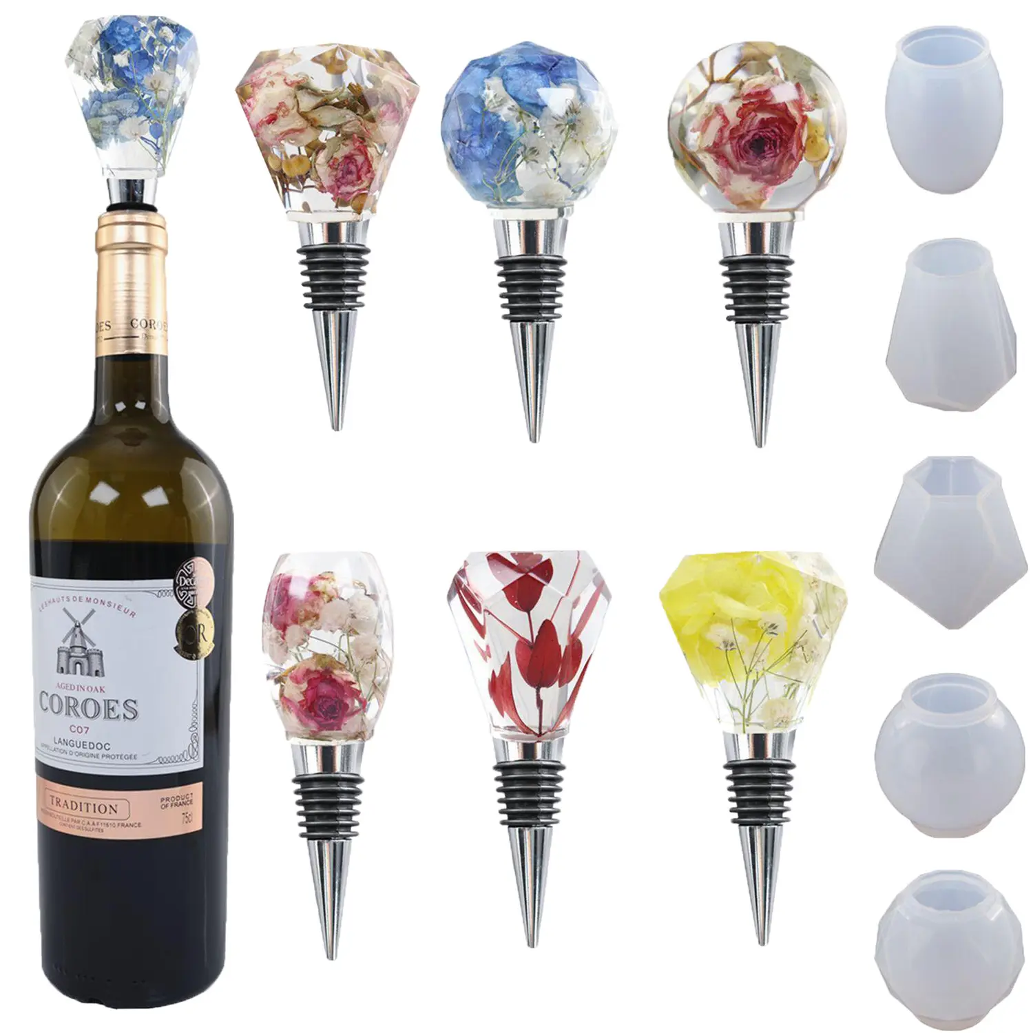 Bouchons de bouteille sphériques géométriques créatifs Diy, bouchons de vin rouge, moules en Silicone en résine époxy cristal