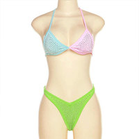 Huili Fabrikant Oem Hoge Kwaliteit 2025 Mode Vrouwen Kristal Tweedelige Set Strandkleding Custom Logo Kleur Blok Strass Bikini
