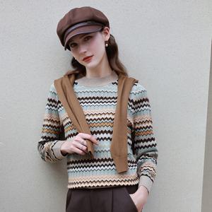 Pull en laine élégant <span class=keywords><strong>JLE</strong></span> JUNO pour femme, col rond rayé, coupe décontractée, maintien de la chaleur, tissu 80g, hiver, printemps, automne, écorce - Product Image 5