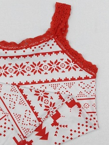 Top de Tirantes Rojo con Encaje y Estampado de Reno y Copo de Nieve para Mujer, Venta al por Mayor, Personalizado OEM, Ropa Casual de Vacaciones - Product Image 4