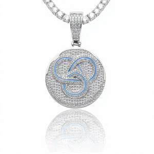 Pendentif rond de luxe avec design infini en émail bleu, argent 925 plaqué rhodium, cristal strass, unisexe, à porter au quotidien - Product Image 1