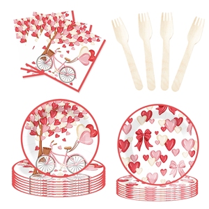 Fournitures pour fête de la Saint-Valentin DAMAI, assiettes en papier jetables, serviettes et gobelets en forme de cœur rouge pour la Saint-Valentin, fête d'anniversaire, pour 8 personnes - Product Image 4