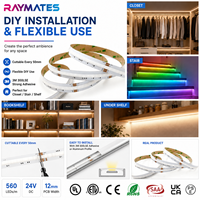 Bande LED COB RGBW 560 LED, haute luminosité, 16W par mètre, 24V, PCB 12mm, Ra90, découpable, IP20, IP65, IP67, IP68, étanche