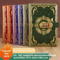 Carnet en cuir PU gaufré vintage avec logo personnalisé, serrure à code, format A5, journal secret avec feuille d'or de luxe, pour cadeau promotionnel