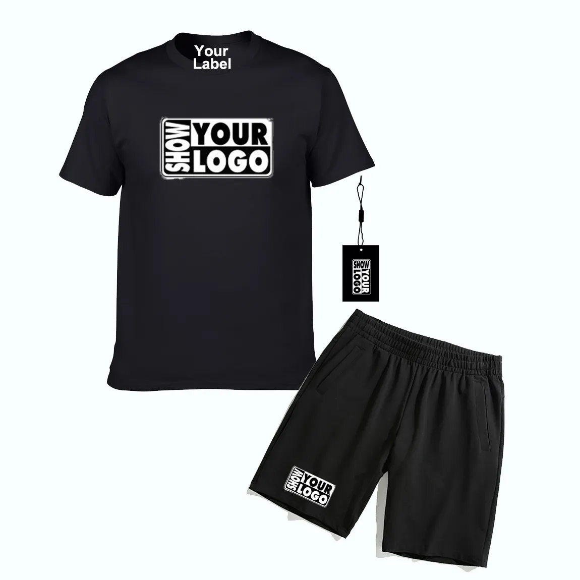 Özel Logo boş erkekler şort takımı rahat seti giyim Unisex T Shirt ve şort iki parçalı Set