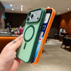 Simple contrast colors TPU PC magnetic frosted phone <b>case</b> matte mobile back cover for <b>iPhone</b> 11pro 12 13 14 15plus 16 17 - Product Image 3